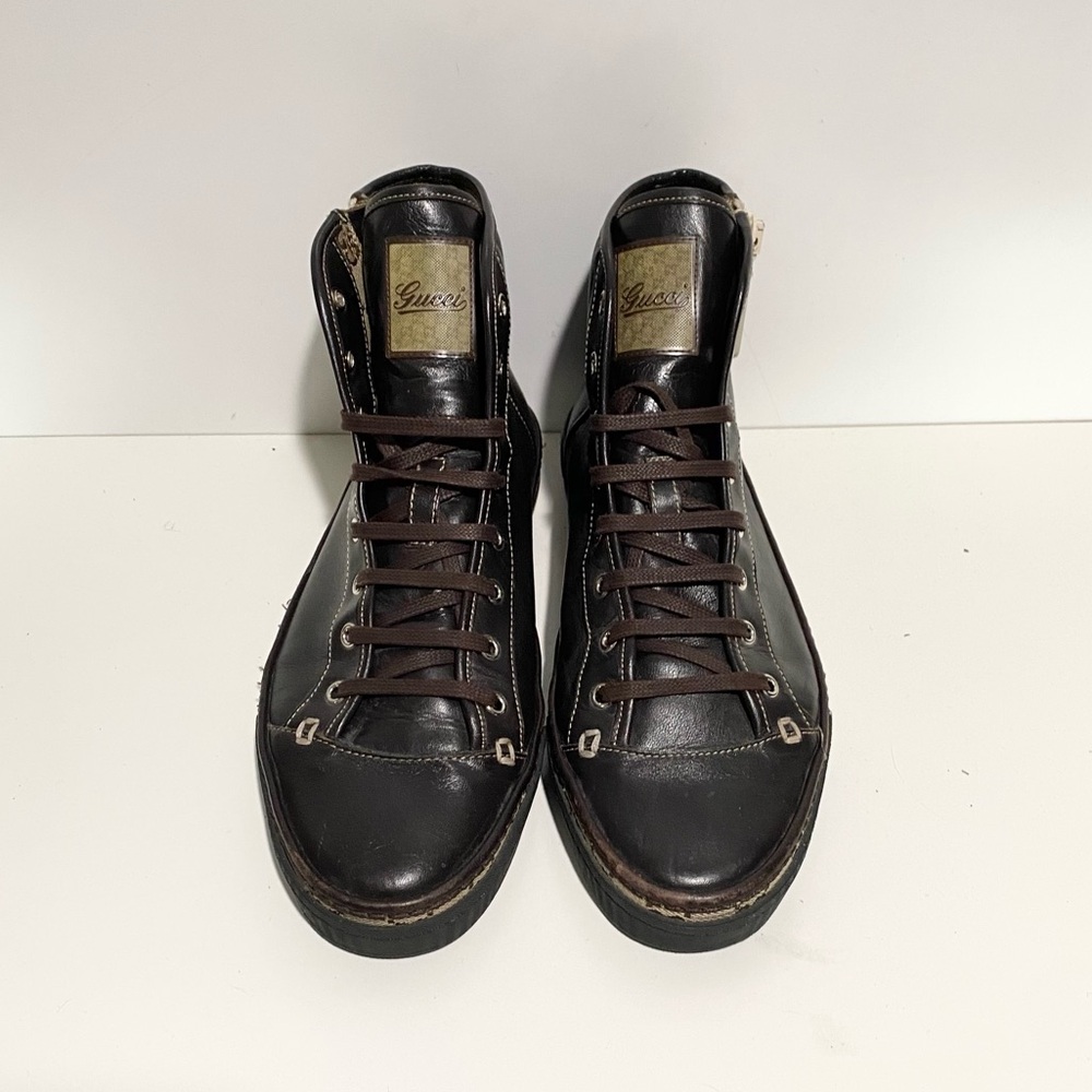 Gucci PRAGA Cocoa GG Logo Lace Up Zip Ankle Sneakers Size 8 Monogram - Picture 5 of 9